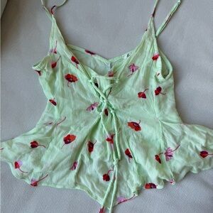 Free People Mint Green Floral Lace-Up Camisole